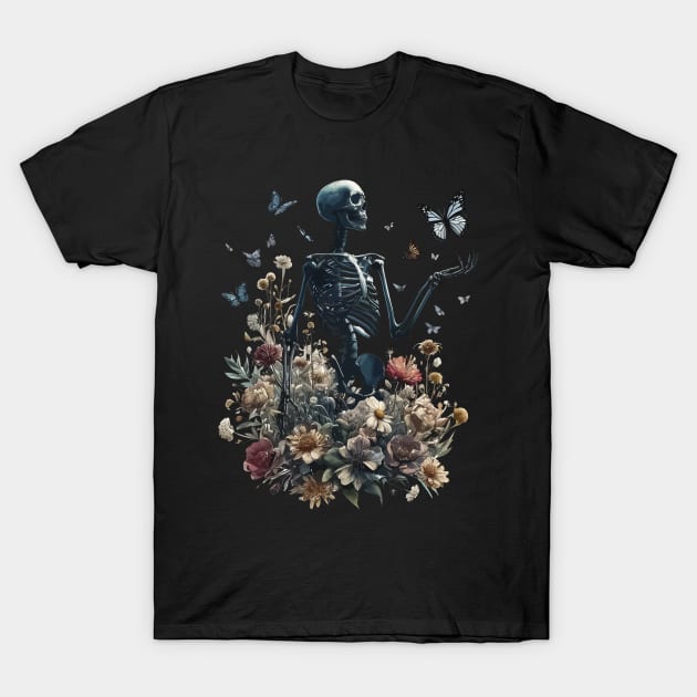 Botany Skeleton Overgrown Plants And Butterlies T-Shirt by TomFrontierArt